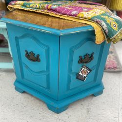 Vintage Octagon Distressed Turquoise  End Table 