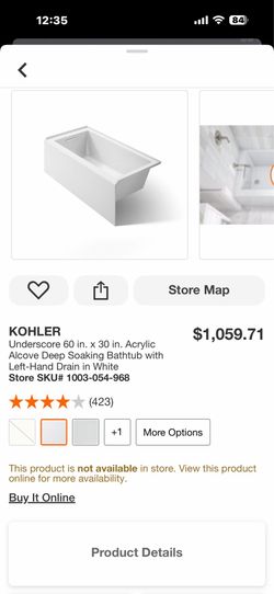 KOHLER Underscore 60 in. x 30 in. Acrylic Alcove Deep Soaking Bathtub with Left-Hand Drain in White