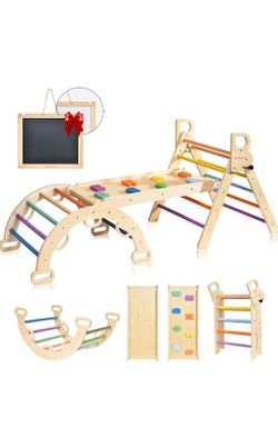 7-in-1 Foldable Wooden Toddler Climbing Toys indoor, Jungle Gym Montessori Climber for 2-6 Years