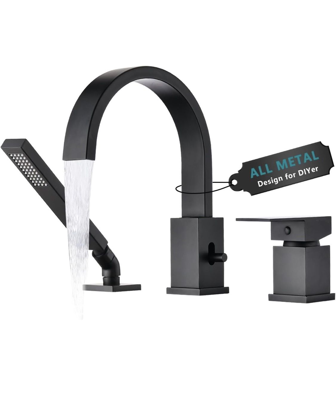 Open Box New Brass Roman Tub Faucet with Sprayer, Deck Mount Bathtub Faucet with Hand Shower, 3 Hole Waterfall Tub Faucet with 360° Spout, Single Hand