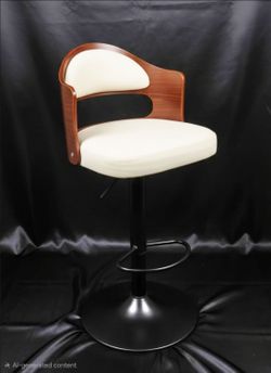 MCM adjustable swivel bar stool with a bentwood walnut backrest Cream Faux Leath