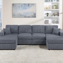 3-Piece Sectional Set- RAF/LAF Chaise + Armless Loveseat (Armless Chair x 2) + Throw Pillows x 2 - Dark Gray 