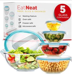 EatNeat 10-Piece Glass Bowl Set with Airtight Lids. $19.99