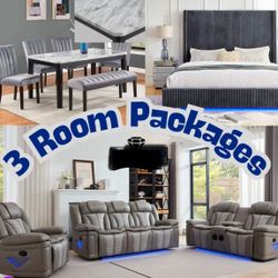 NEW 3 ROOM PACKAGE DEAL- BED MATTRESS DINING ROOM SECTIONAL SOFA AND FINANCING JUST $54 Down