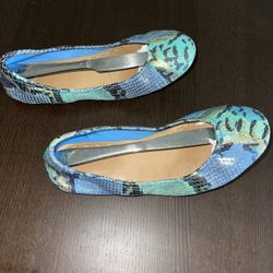 Tieks Women’s Azure Snake Skin Leather Ballet Flats Size 9