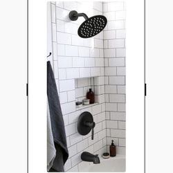 Tub Shower Faucet Set Valve Included with 6-Inch Rain Shower Head and Tub Spout Single-Handle Tub and Shower Trim Kit Matte Black