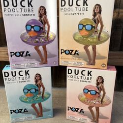 Inflatable Duck Pool Float Tube, Heavy Duty Floater With Confetti, Blue, Gold, Purple, Rose Gold