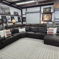 Large Cindy Crawford brown leather sectional couch 🚛 CAN DELIVER TODAY 🚚
