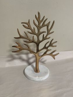 CosmoLiving Gold Tree Jewelry Stand Marble Base Modern Glam Ring Necklace Holder