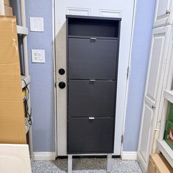 Modern Shoe Storage Cabinet 3-Tier Narrow Slim 60” Tall Black Like New