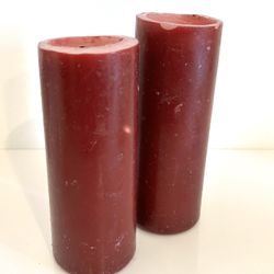 Unscented Cranberry Compote 2.75” x 7.25” Pillar Candle Set of 2- Preowned