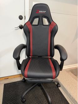 Brand New Black/Burgundy Tall Back Height Adjustable Reclining Gaming Chair w/Slide Out Footrest