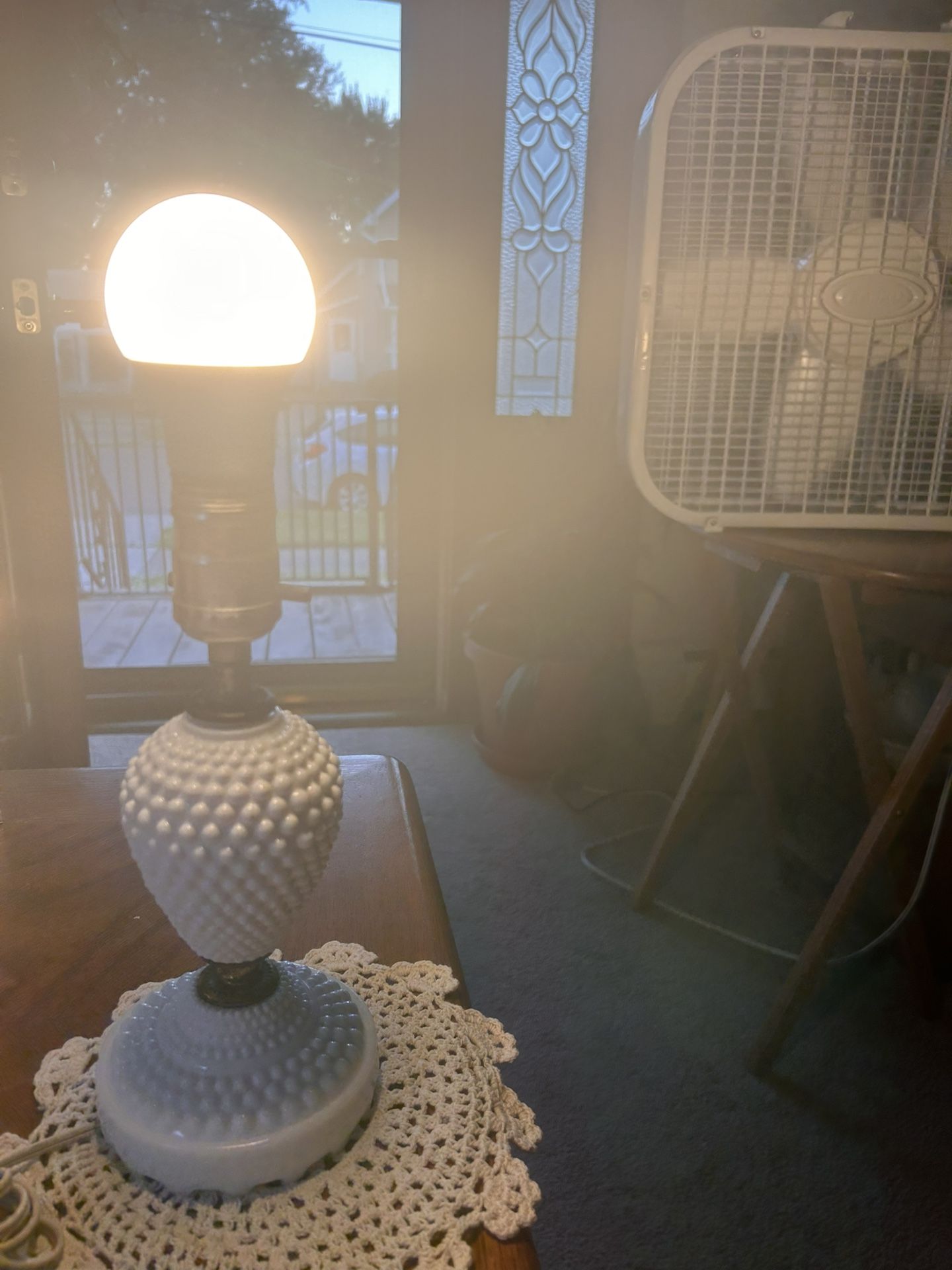 Vintage Art Deco design Hobnail Milk Glass Table Lamps Fenton