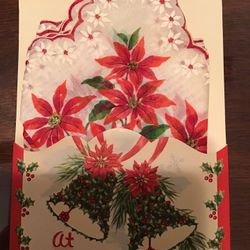 Vintage Christmas Ladies Poinsettia Hankie, In Xmas Envelope 