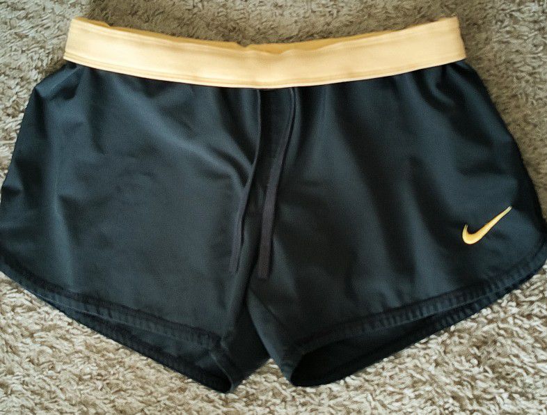 Nike Dri-Fit Grey & Yellow Lined "Just Do It" Running Training Shorts 