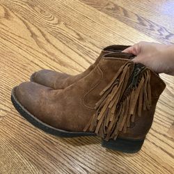 Brown Suede Fringe Ankle Boots