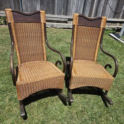 Pier 1 Bent Wood and Wicker Rocking Chairs Set (2)