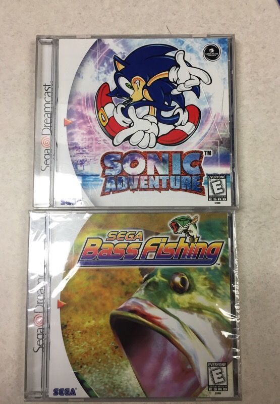 Sega dreamcast games sonic adventure and sega bass fishing (factory sealed!)