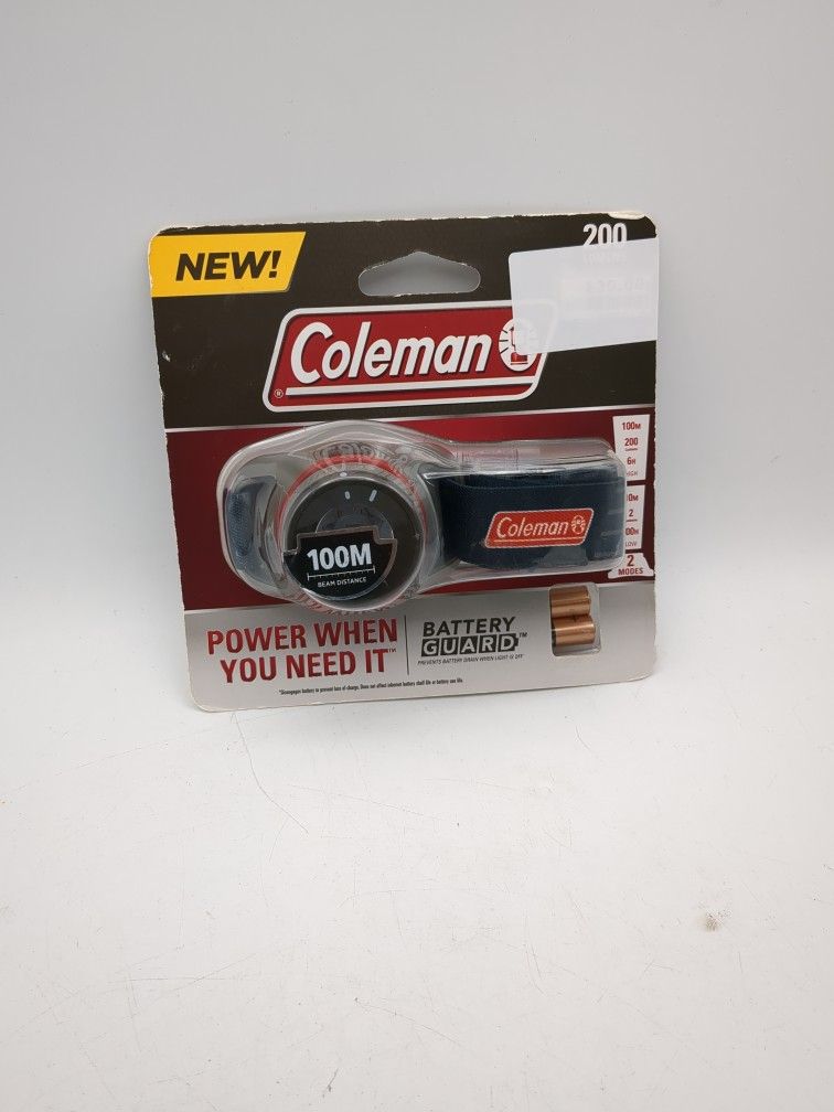 Coleman Lumens LED Headlamp with BatteryGuard 200 Lumens.. New