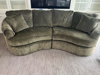 Large 2-Piece Curved Velvet Sofa / Sectional in Sage/Olive Green
