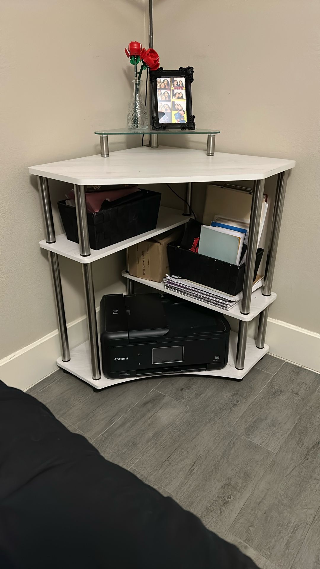 Furinno 16098WOKSS Turn-N-Tube Space Saving Corner Desk with Shelves, White Oak & Stainless Steel Tubes