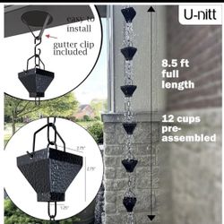 Rain Chain Water Collection Gutters Rainwater Catcher & Diverter 8.5 FT Chains