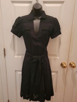 BCBGirls Women's Knee-Length Black Lace Faux Wrap Dress, Size XS, Short Sleeve