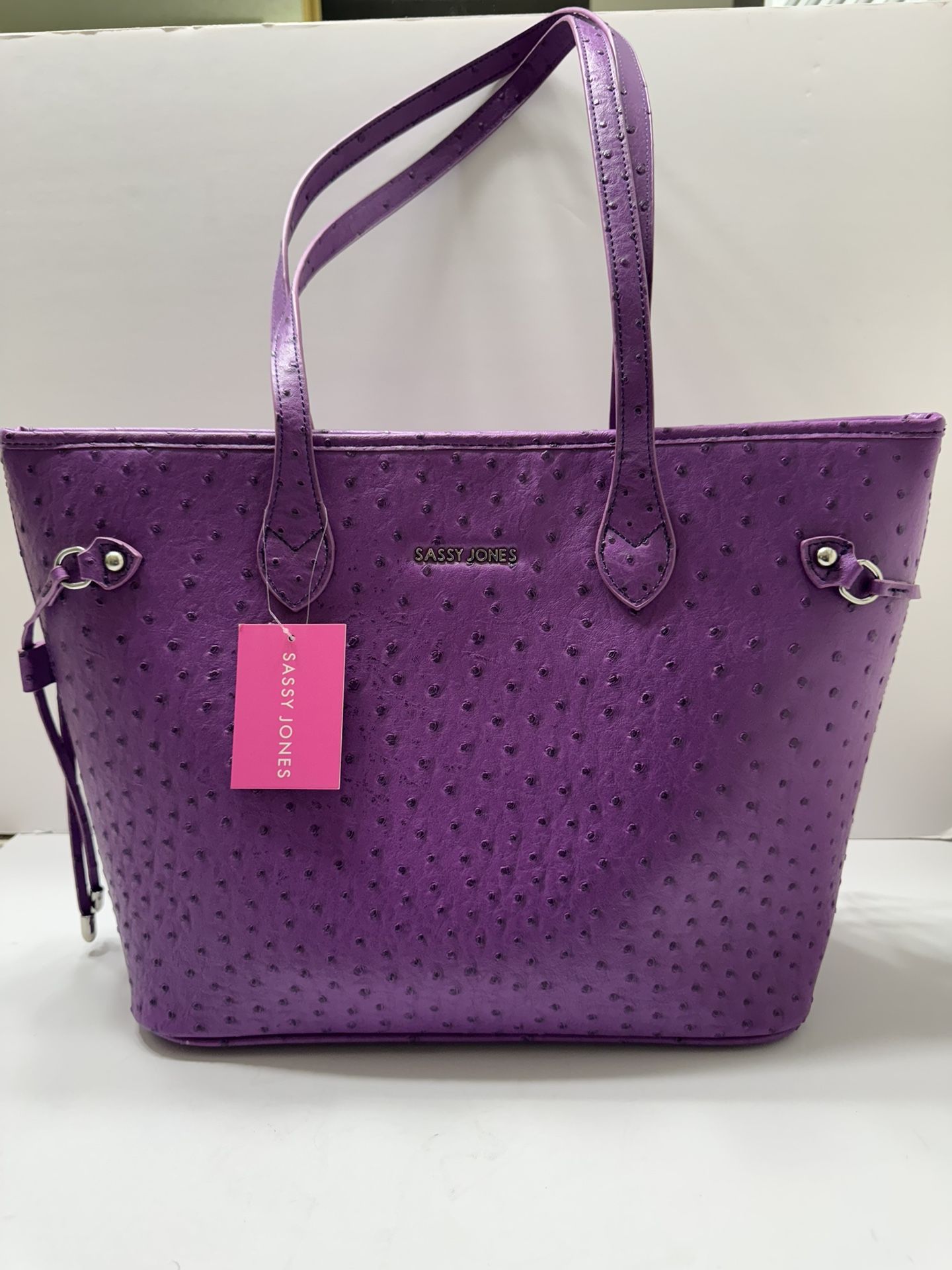 Sassy Jones Purple Ostrich Tote Bag NWT