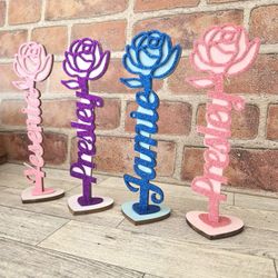 Personalized Name Standing Wooden Rose