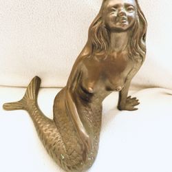 Vintage Solid Brass Mermaid Statue