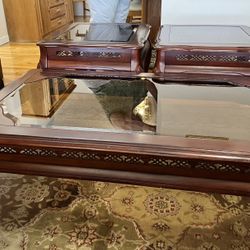 Wood and Glass Coffee Table and Side Tables 
