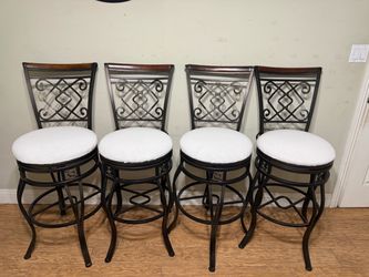 Set of 4 Swivel Metal Bar Stools with Wood Trim