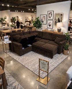 Gorgeous‼️sectional sofa with pull-out bed & storage chocolate fur- like jumbo corduroy