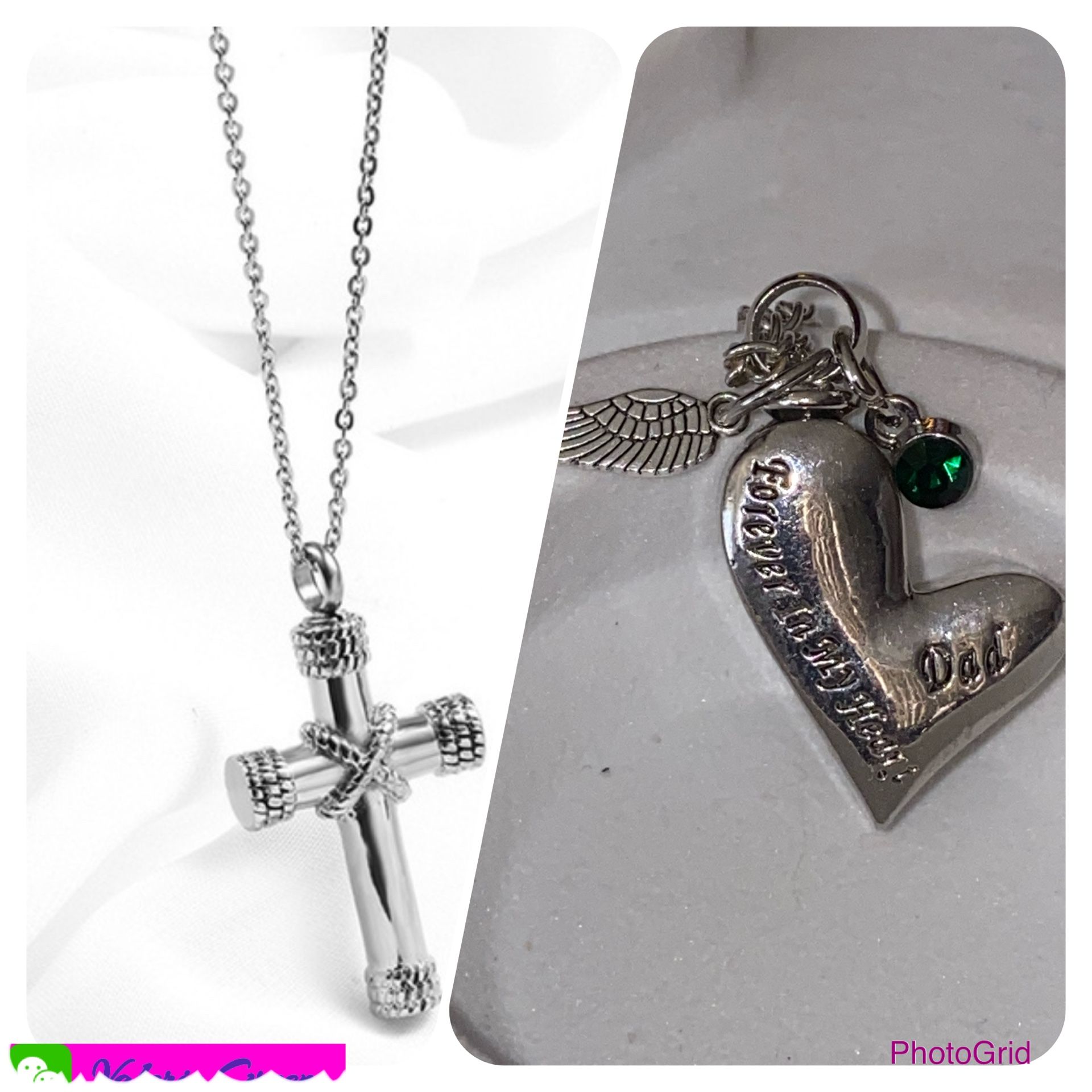 Silver Tone Cross Memorial Urn Necklace
