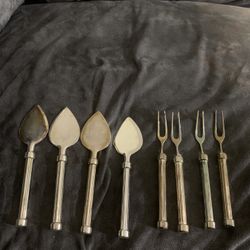 Vintage Cortina Silver Plated Zinc Cheese Knife & Fork Set China 4 Serving