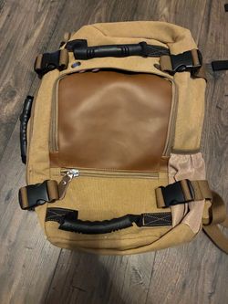 Tan & Brown backpack/duffle bag with laptop sleeve and front pocket