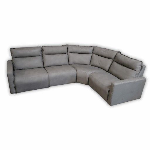 Dark Grey Italian Leather Sectional Sofa w/ Dual Recliners
