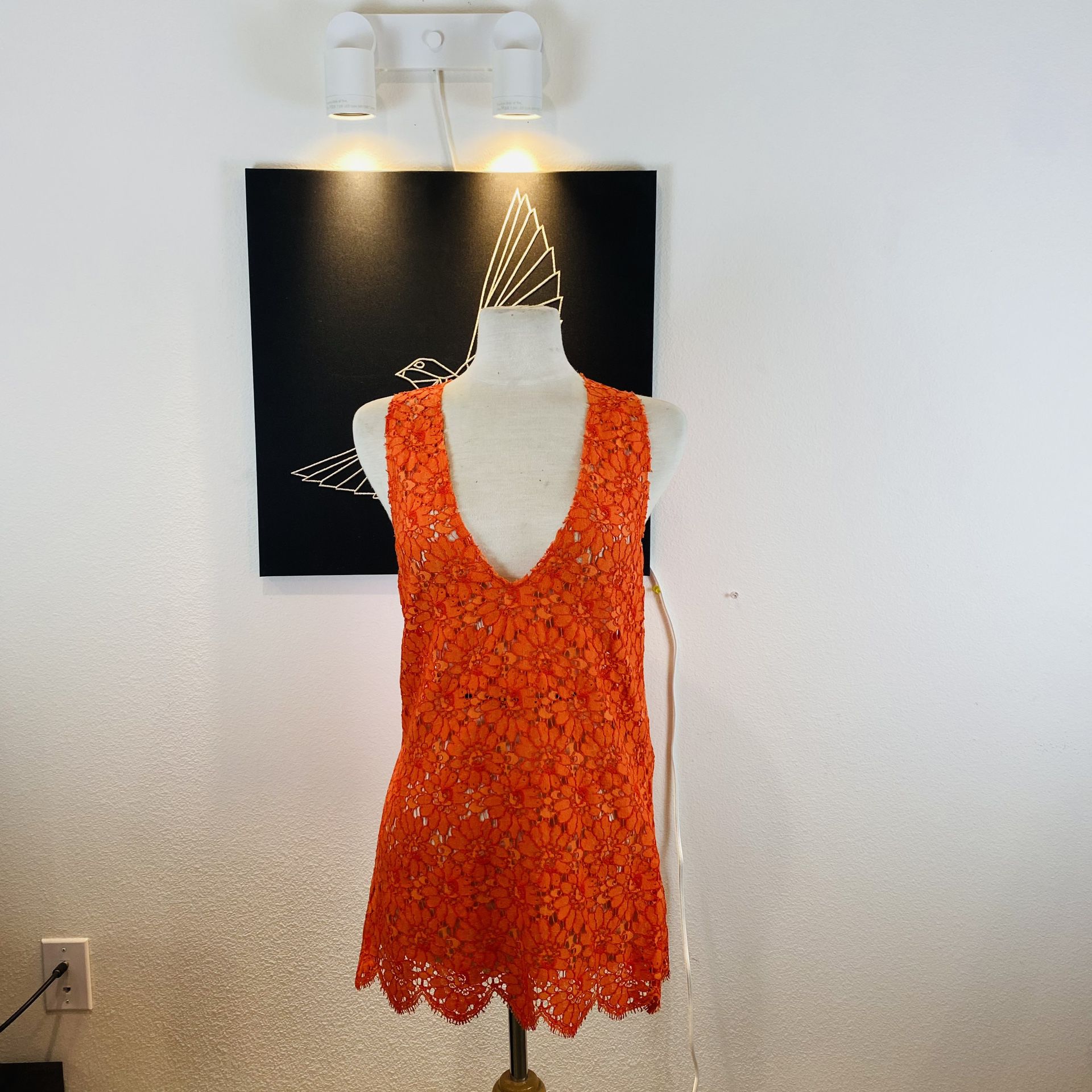 Gucci Women Flower Floral Lace Sleeveless Orange Dress $1400