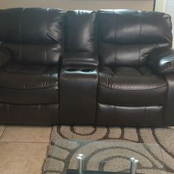 Leather Manual Recliner Couch And Loveseat 