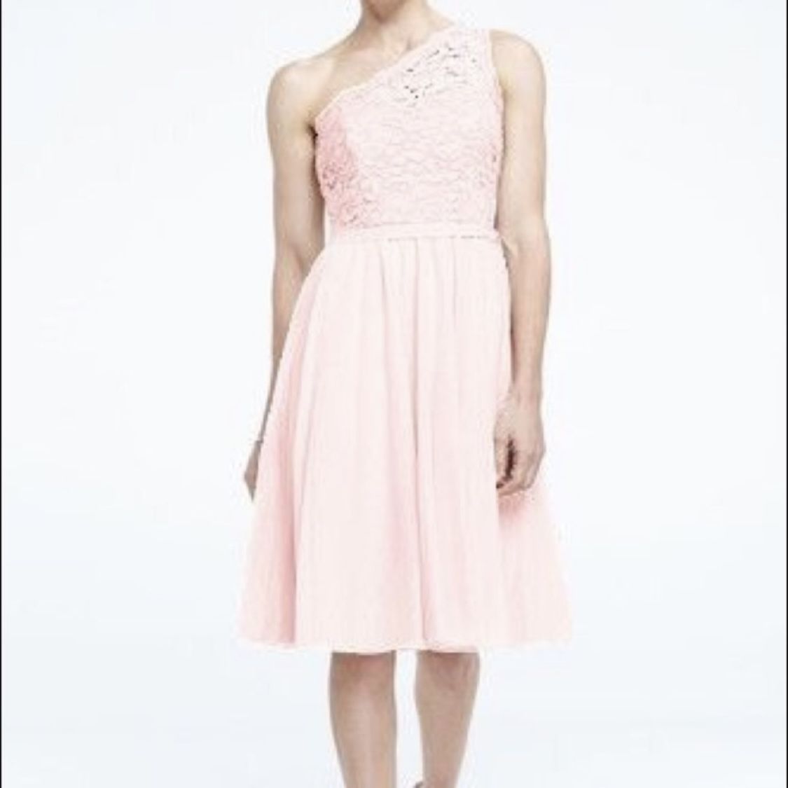 David's Bridal Lace Chiffon One Shoulder Dress