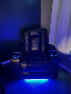 Black Leather Power Recliner with LED Lighting