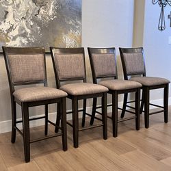 FOUR Grey Fabric Bar Stools- Gray Counter Height Chairs - Counter Stools
