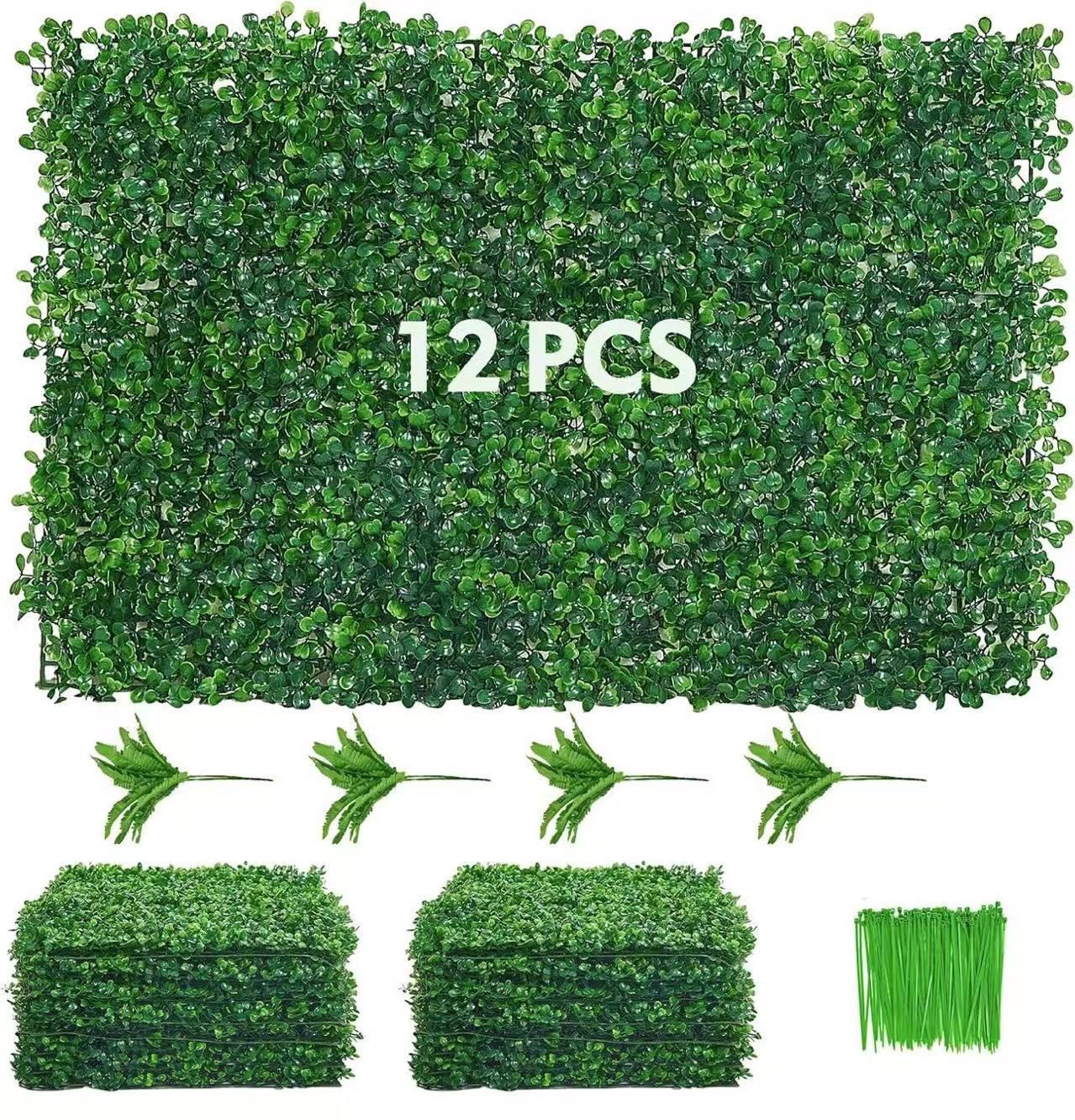 12pcs 24x16 inch Artificial Boxwood Panel, Grass Wall Panel, Boxwood Hedge Wall Panels UV Protected Suitable for Artificial Green Wall Decor ML2C-308-