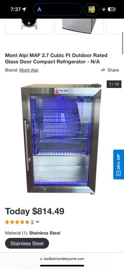 Mont Alpi 2.7 cubic ft refrigerator for outdoor kitchen grill BBQ