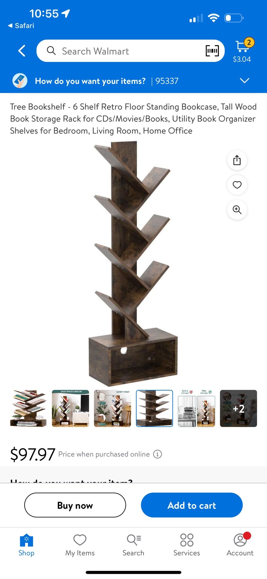 Tree Bookshelf - 6 Shelf Retro Floor Standing Bookcase, Tall Wood Book Storage Rack for CDs/Movies/Books, Utility Book Organizer Shelves for Bedroom,