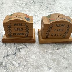 Vintage Wood Gravestone Salt and Pepper Shakers