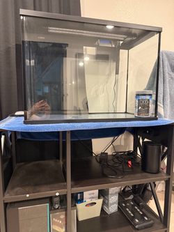 Glass Aquarium Tank with LED Light Hood and desk stand