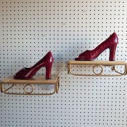Amanda Smith open toe high heels Croc Leather Shoes Maroon Size 8.5