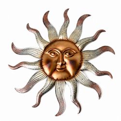 Large 29.5 Inch Metal Sun Face Wall Decor Copper Patina