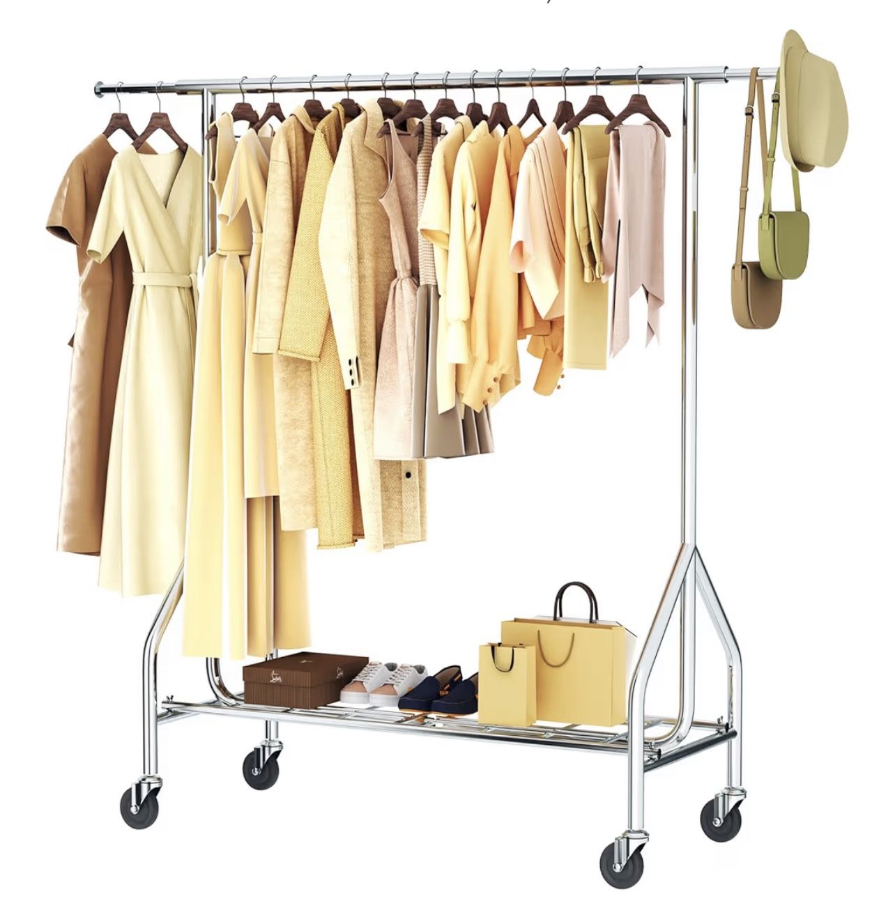 Heavy Duty Clothes Rack Load 500 LBS,Clothes Clothing Racks for Hanging Clothes with Lockable Wheels & Stable Shelves